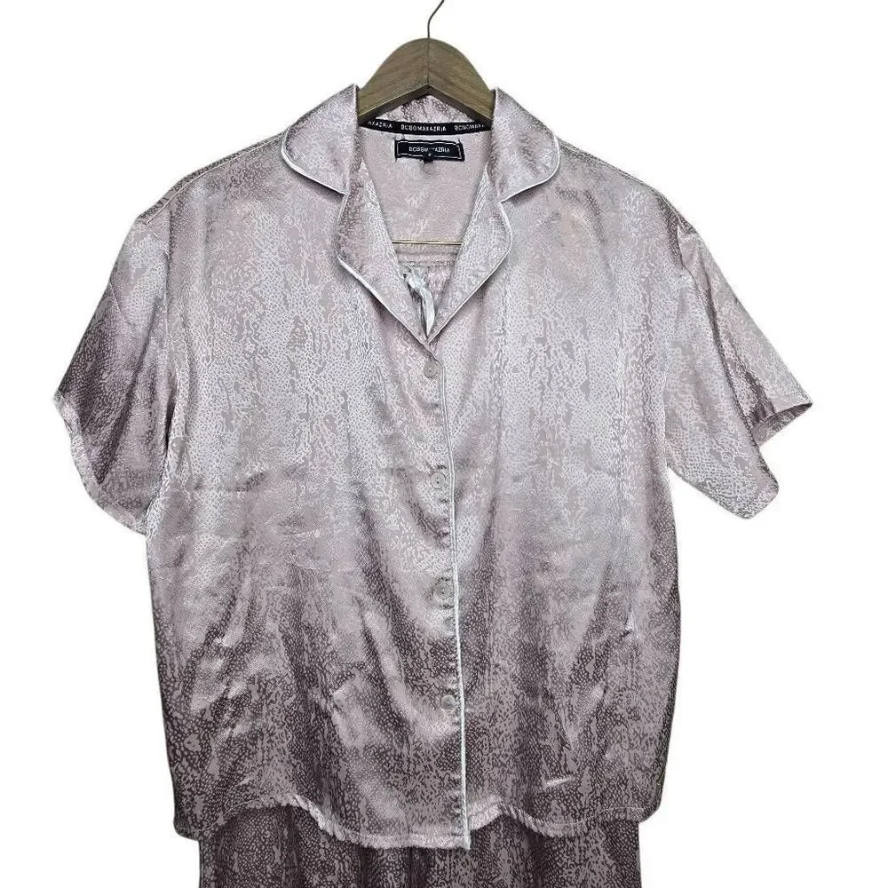 BCBGMAXAZRIA Pink Animal Print Jacquard Satin Pajama Set Size Small